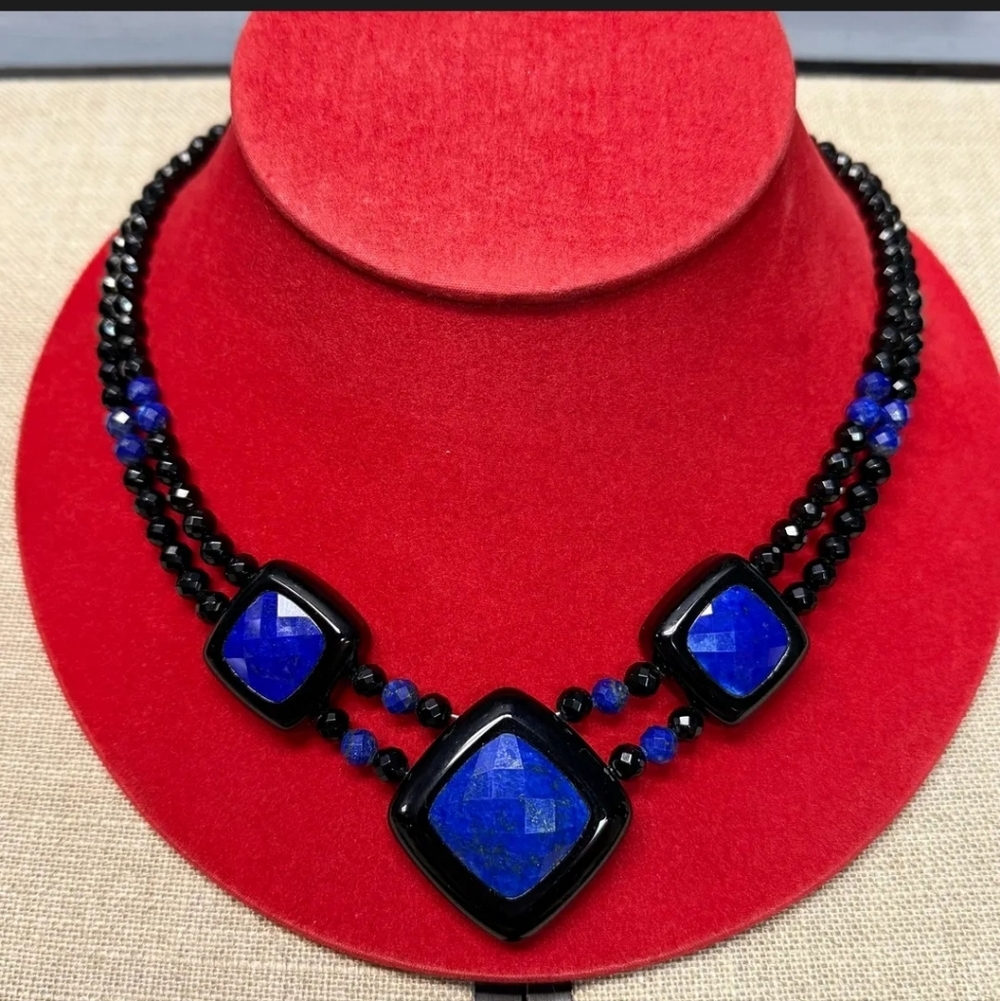 Jay King Lapis Blue and Black Beaded Statement Necklace